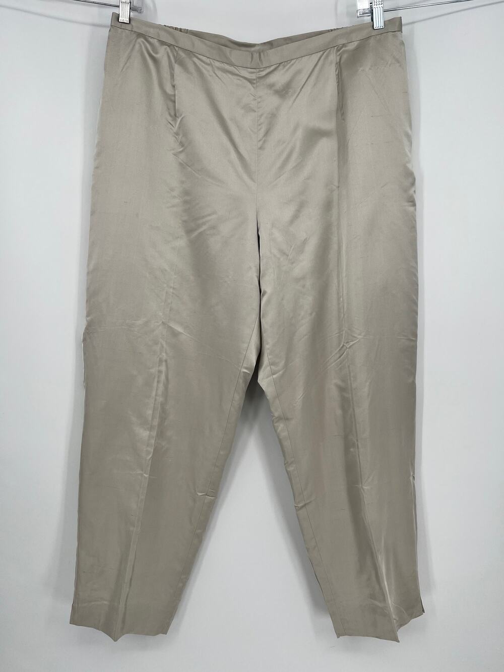 Sigrid Olsen 100% Silk Ankle Crop Pants Womens Plus 20W Winter Beige NEW Satin